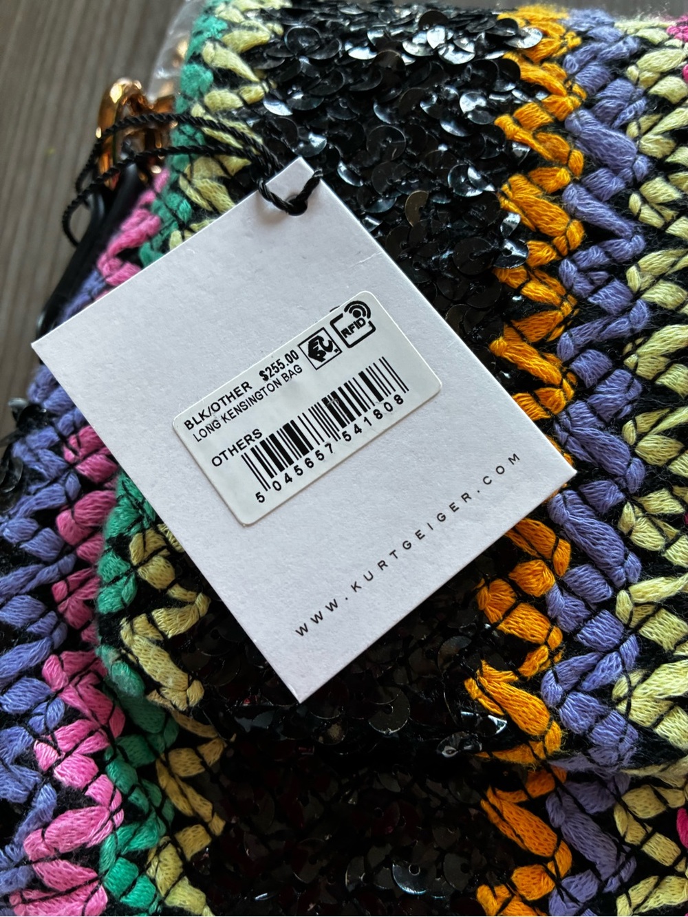Kurt Geiger Black Sequin Shoulder Bag with Multicolor Stripes - Picture 3 of 8